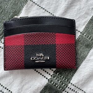 Coach Black and Red Plaid Card Holder